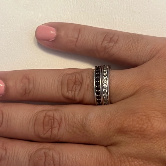 PANDORA “Leaf Sparkle” Black & Clear Rhinestones Set Two Ring S925 - Picture 15 of 16